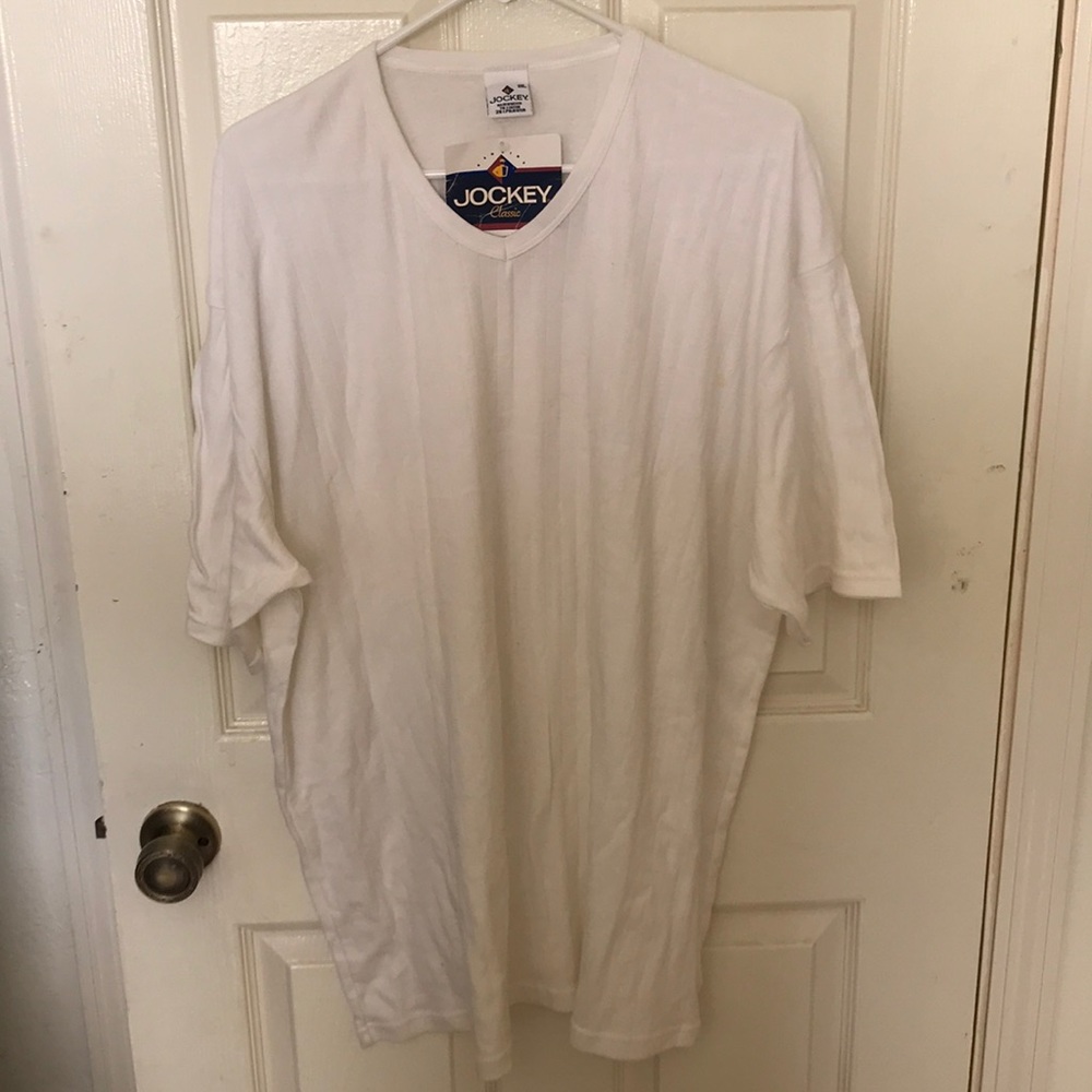 White Pin Stripe V Neck Men’s Tee Shirt